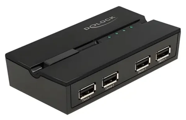 Delock USB Switch 11494 / Přepínač USB 2.0 / 4x PC – 4x zařízení / manuální ovládání / magnetická základna (11494)