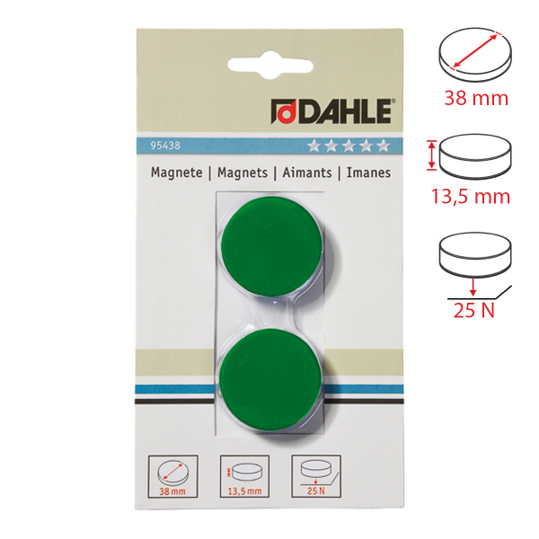Dahle magnet přídržný, Ø 38 mm, 25 N, 2 ks, zelený