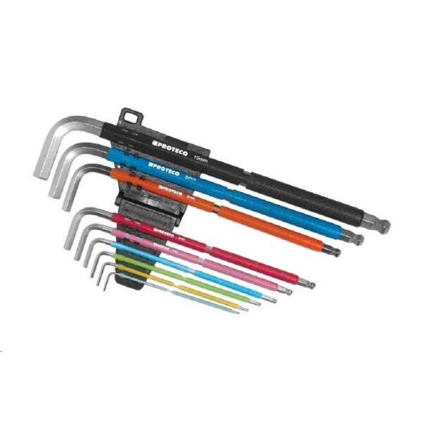 Sada klíčů zástrčných 6 HR s kuličkou 9 dílů, na klipu, barevné značení Proteco 42.09-2001