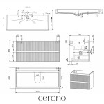 CERANO - Koupelnová skříňka Carole - bílá matná rýhovaná + umyvadlo z lit. mramoru Vita - černá matná - s otvorem - 100x58x46 CER-374898