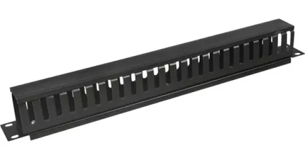 DATACOM 19" vyvazovací panel 1U jednostranná plastová lišta černá / Vyvazovací panel / vnitřní rozměr 48x36 mm (7501)