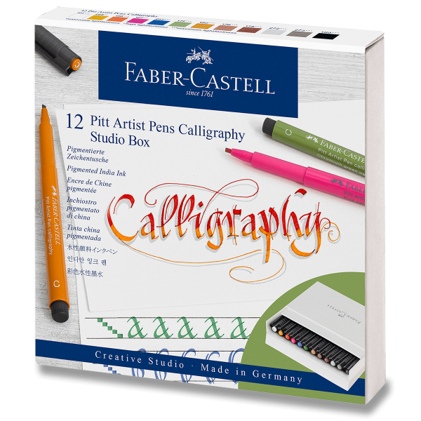 Popisovač Faber-Castell Pitt Artist Pen Calligraphy sada 12 ks, studio box