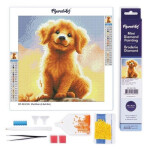 Mini diamantové malování - Štěňátko zlatý retrívr (bez rámu, 25 x 25 cm)