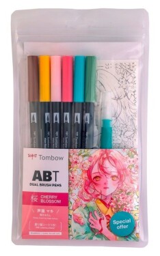 Sada oboustranných fixů ABT Manga Cherry + vodní štětec - 6 ks