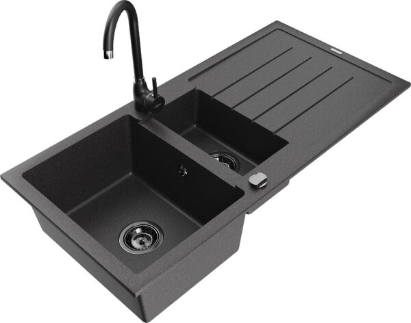 MEXEN - Andres granitový dřez s odkapávačem včetně baterie Telma, černá nakrapiany 6515-76-670200-70-B