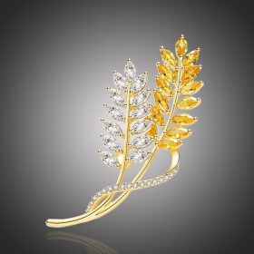 Exkluzivní brož Swarovski Elements Emidia - design pšenice, Zlatá
