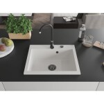 MEXEN/S - Elix granitový dřez 1-miska 600 x 500 mm, bílá, sifon černá 6525601005-20-B