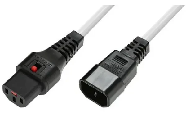 MicroConnect Prodlužovací kabel s IEC zámkem C13-C14 bílá / Prodlužovací kabel / 1,5 m / 230 V / 10 A (MC-C13C14LOCK-1.5MW)