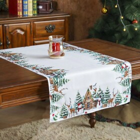 DumDekorace Bílý vánoční běhoun se zimní krajinou Šířka: 60 cm | Délka: 120 cm