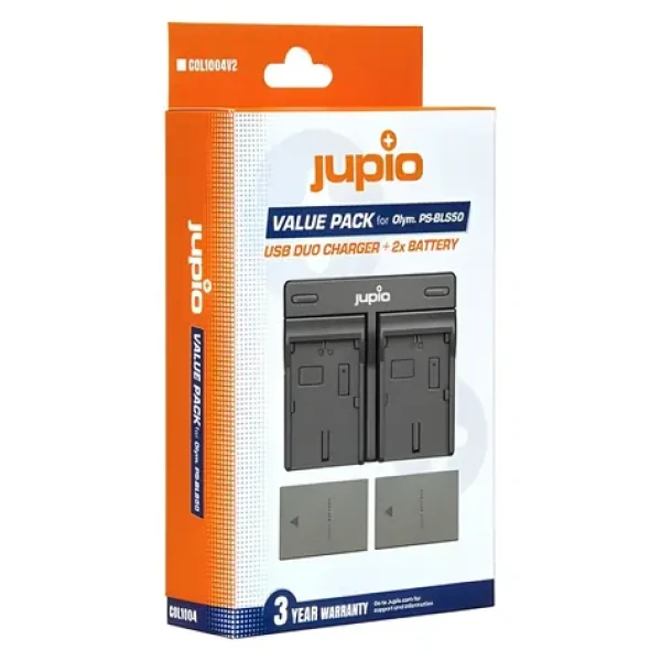 JUPIO BLS-5 a BLS-50 / Sada baterie a nabíječky / 2x 1210 mAh / pro Olympus (COL1004V2)