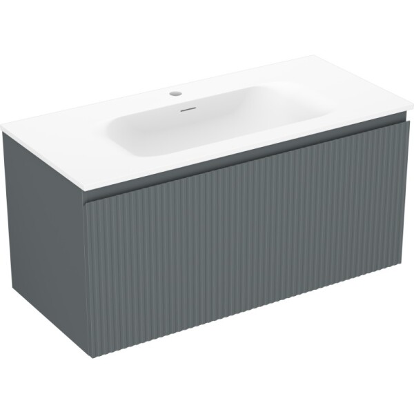 MEXEN/S - Rivel koupelnová skříňka 100 cm s umyvadlem Vela, 1 šuplík, reliéf , grafit mat/bílá mat 91A20-10047-1-BF66-W23M01