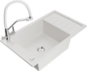 MEXEN - Elias granitový dřez s odkapávačem včetně baterie Duo, bílá 6511-20-671701-02