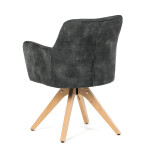 Židle jídelní, otočný mechanismus 360°, taštičkové pružiny v sedáku, tmavě zelená látka, noha masiv dub