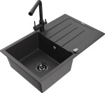 MEXEN - Bruno granitový dřez s odkapávačem včetně baterie Duero, černá kropenatá 6513-76-671600-70-B