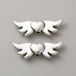 Kovová andělská křídla se srdcem - starostříbrná - 7x 20 x 3 mm - 1 ks
