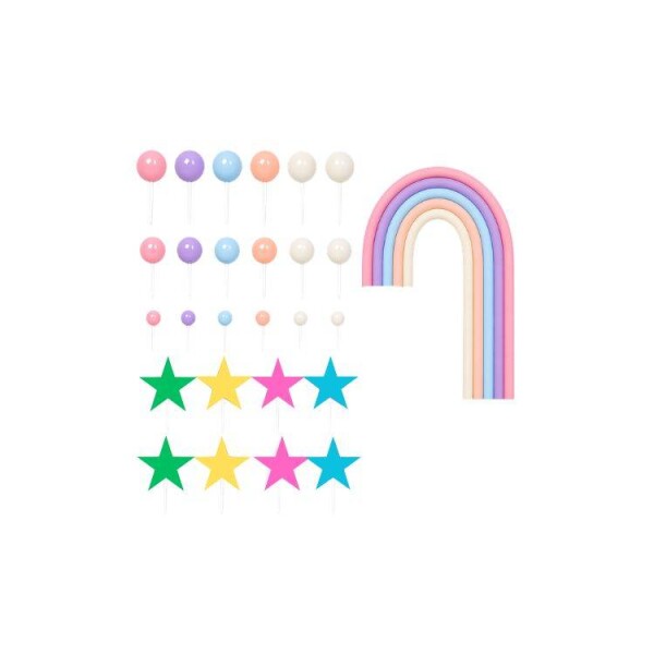 Dortisimo Zápich do dortu Růžovo-fialová pastelová duha s hvězdami a koulemi (26 ks)