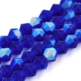 Skleněné korálky - broušené - matné - imitace Swarovski - tmavě modré - 4 x 4 mm - 10 ks