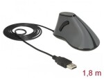 Delock Ergonomická vertikální myš šedá / optický senzor 800 dpi / 5 tlačítek / USB (12527-DE)
