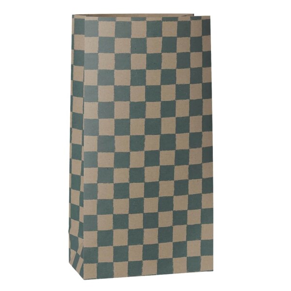 Maileg Papírový sáček Checker Petrol 30,5 cm – set 5 kusů, zelená barva, papír