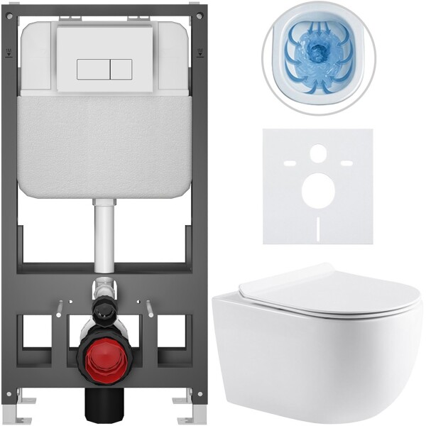 CERANO - Kompletní WC set Basic/Felci - bílá lesklá - WC tlačítko Modulo/Bílá - volně stojící - předstěnová instalace - 53x37 CER-8050BD86092