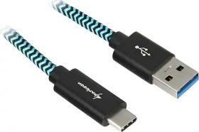 Sharkoon Alu Braid černá, světle modrá / Nabíjecí a datový kabel / USB-A - USB-C / USB 3.2 Gen 2 10Gb/s / 0,5 m (4044951027118)