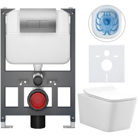 CERANO - Kompletní WC set Basic/Forte - bílá lesklá - WC tlačítko Modulo/Stříbrná - závěsné - nízký modul - předstěnová instalace - 51x36 CER-8050BD86149
