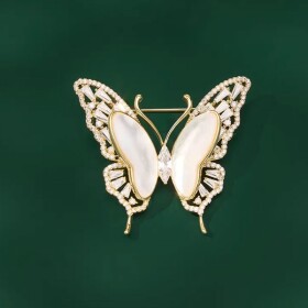 Luxusní brož ve tvaru motýla s perletí a zirkony Mélanie, Zlatá