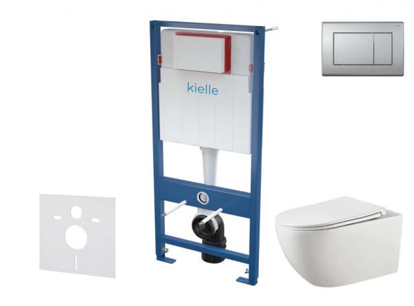 Kielle - Genesis Set předstěnové instalace, klozetu Gaia, sedátka softclose a tlačítka Gemini III, matný chrom 30505SS49
