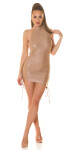 Sexy Koucla Wetlook Neck-Dress na zavazování CAPPUCCINO Einheitsgroesse