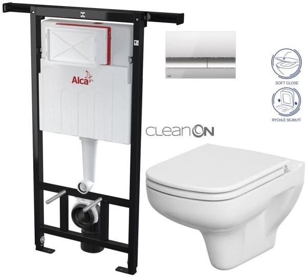 ALCADRAIN Jádromodul - předstěnový instalační systém s chromovým tlačítkem M1721 + WC CERSANIT CLEANON COLOUR + SEDÁTKO AM102/1120 M1721 CN1