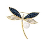 Luxusní brož s perlou a zirkony Noema Gold - vážka, Zlatá