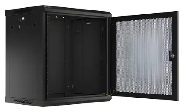 Lanberg Rack 12U/600x450 černá / Stojanový rozvaděč / 19" / Flat pack / Perforované dveře (WF01-6412-23B)