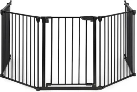 ECOTOYS Bezpečnostní zábrana černá / Dětská zábrana / 5 panelů / kovová / se dvířky / samozavírací (SF-015-BC)