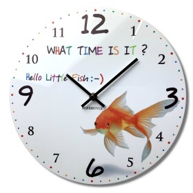 DumDekorace Kvalitní dětské nástěnné hodiny 30 cm se zlatou rybkou