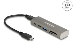 DeLock USB-C Hub šedá / USB hub / 10 Gbps / 3× USB-C + 1× USB-A / čtečka SD a microSD karet (64236)