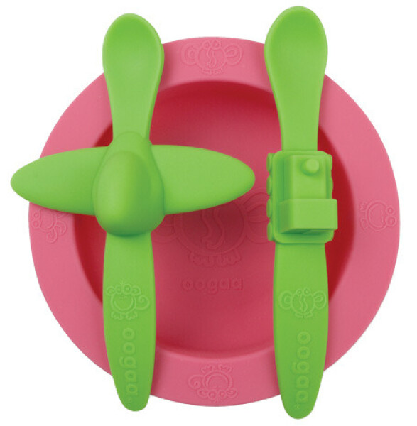 Sada nádobí Oogaa růžová se zelenou - Oogaa