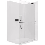 CERANO Sprchová zástěna Walk-in Onyx L-pravá vzpěra - 8 mm + polička/držák na ručníky - černá matná, transparentní sklo - 90x200 cm