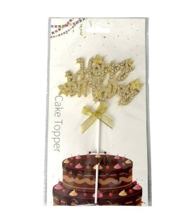 Dortisimo Zápich do dortu zlatý Happy Birthday s mašlí