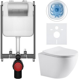 CERANO - Kompletní WC set Basic/Cesso - bílá matná - WC tlačítko Modulo/Stříbrná - pro zazdění - 49x36 CER-8050BD86281