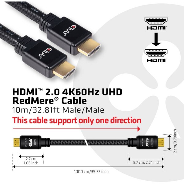 Club3D HDMI kabel Zástrčka HDMI-A, Zástrčka HDMI-A 10.00 m černá CAC-2313 4K UHD, samozhášecí HDMI kabel