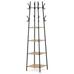 Věšák se 4 policemi, dekor divoký dub, MDF, černý lak