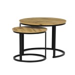 Stůl konferenční, set 2 ks, MDF deska, dekor divoký dub, kovová podnož, černý lak