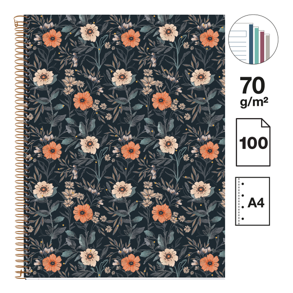 Miquelrius poznámkový blok Botanical Flora NB-4, A4, 70 g, karton, 100 listů, linka, Bloom - 5ks