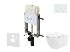 Kielle - Genesis New Set předstěnové instalace, klozetu Oudee, Vortex Rimless+, sedátka softclose a tlačítka Gemini New I, lesklá bílá 30528SZ28