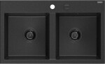 MEXEN/S - Hektor granitový dřez 2-bowl 800 x 480 mm, černá/stříbrná metalik, černý sifon 6521802000-73-B
