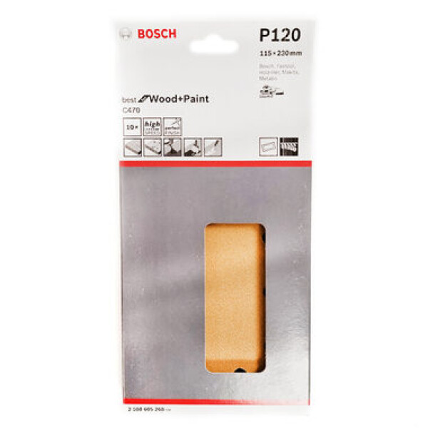 BOSCH C470 Best for Wood and Paint 2608605268 / Brusný papír / Zrnitost 120 / 115x230 mm / Děrování: 14 / 10 ks (2608605268)