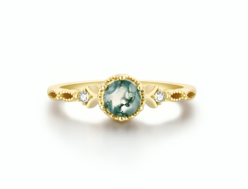 LUNICA Stříbrný prstýnek MECHOVÝ ACHÁT GOLD Velikost prstenu: 9 (EU: 59-61) 0688_9