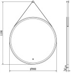 MEXEN - Reni zrcadlo s osvětlením, 90 cm, LED 6000K, černý rám 9812-090-090-611-70