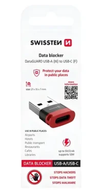 Swissten DataGUARD černá / Nabíjecí adaptér / USB-A na USB-C / blokace dat (73501221)