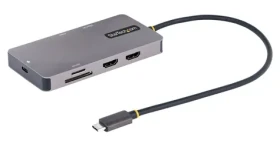 StarTech USB-C Multiport adaptér šedá / USB-C na 2x HDMI / 4K 60Hz / USB-A / Ethernet / čtečka karet (120B-USBC-MULTIPORT)